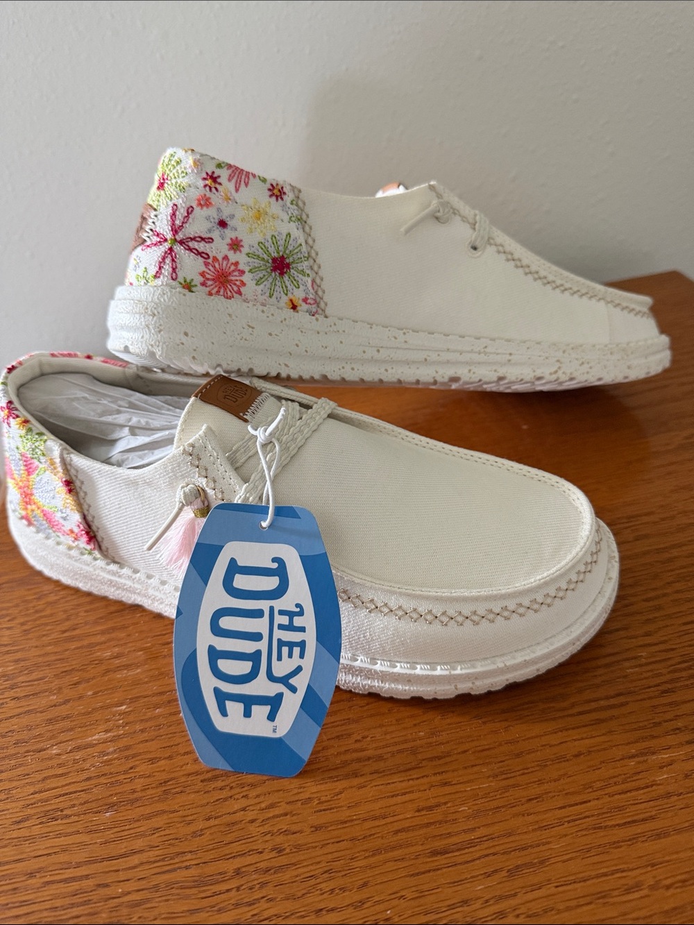 Hey Dude Wendy Funk Embroidered Floral slip-on shoes.